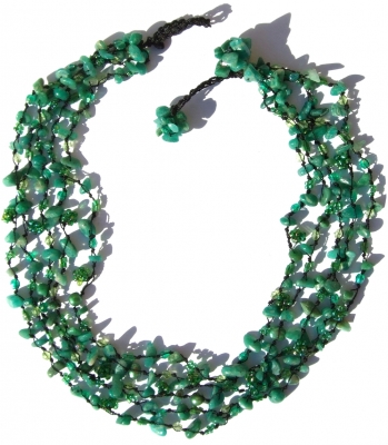 Collier 125x Moosachat grüne SWZucht-Perlen Kristalle Blumen 5-reihig