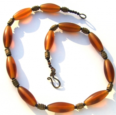 GOLDENORANGE COLLIER- Glas Holz Messing 50 cm Kette
