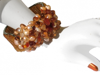 Armspange 30x orangener Karneol 20x Perlen auf Silberdraht breit verstellbar
