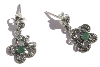 Ohrringe 925 Silber 2x Smaragd 22x Markasit Schmetterlinge