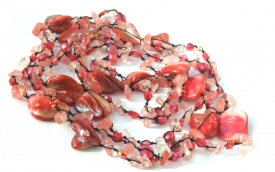 Kette Rubelith Perlen Perlmutt geknotet extrem variabel tragbar rosa