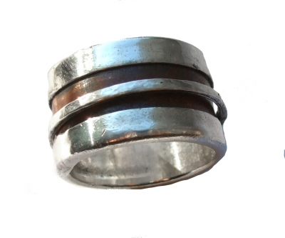 Ring Feinsilber massiv mit Kupferinlay handgearbeitestes Unikat MovingLine