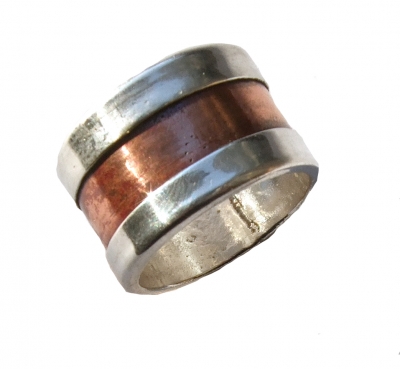 Ring Feinsilber massiv mit Kupferinlay handgearbeitestes Unikat ThreeLines