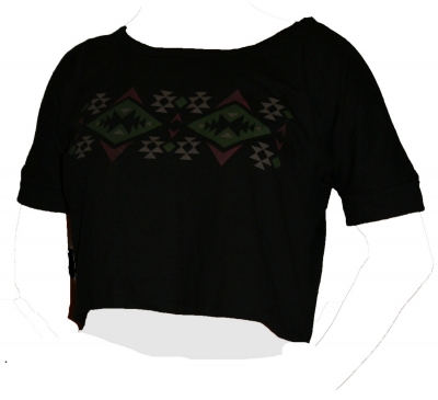 100% Baumwolle T-SHIRT schwarz mit grün grau rosa Muster