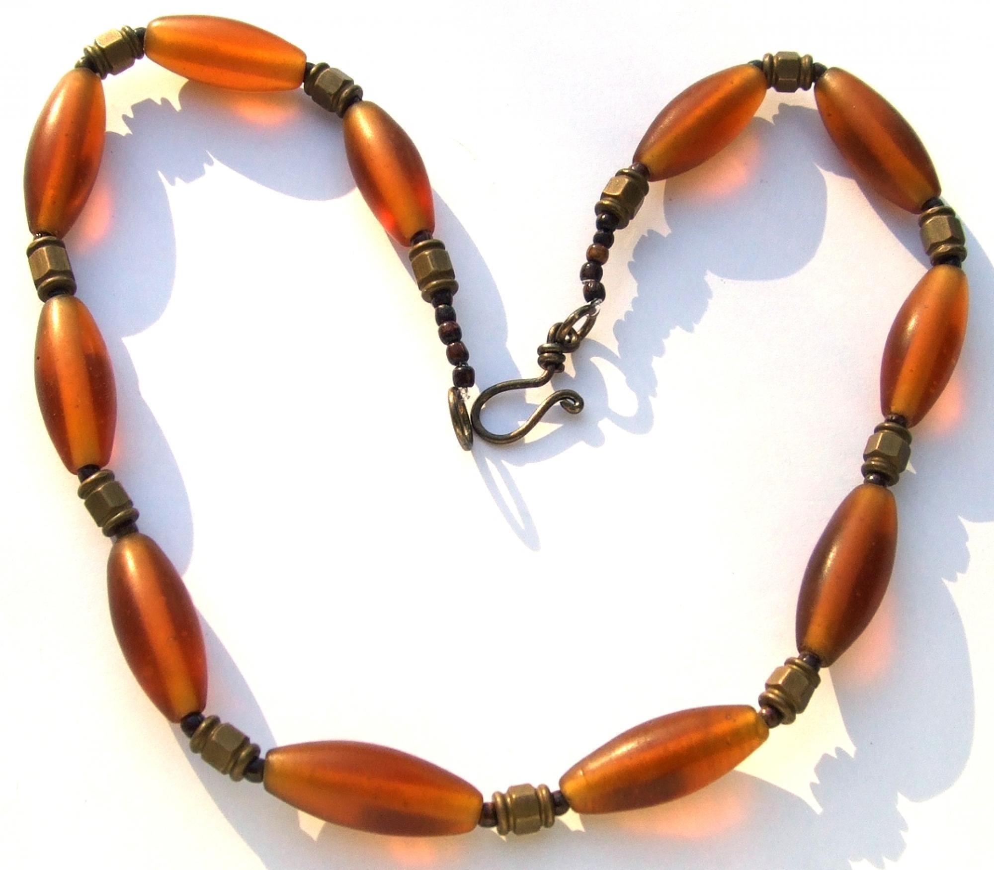 GOLDENORANGE COLLIER- Glas Holz Messing 50 cm Kette