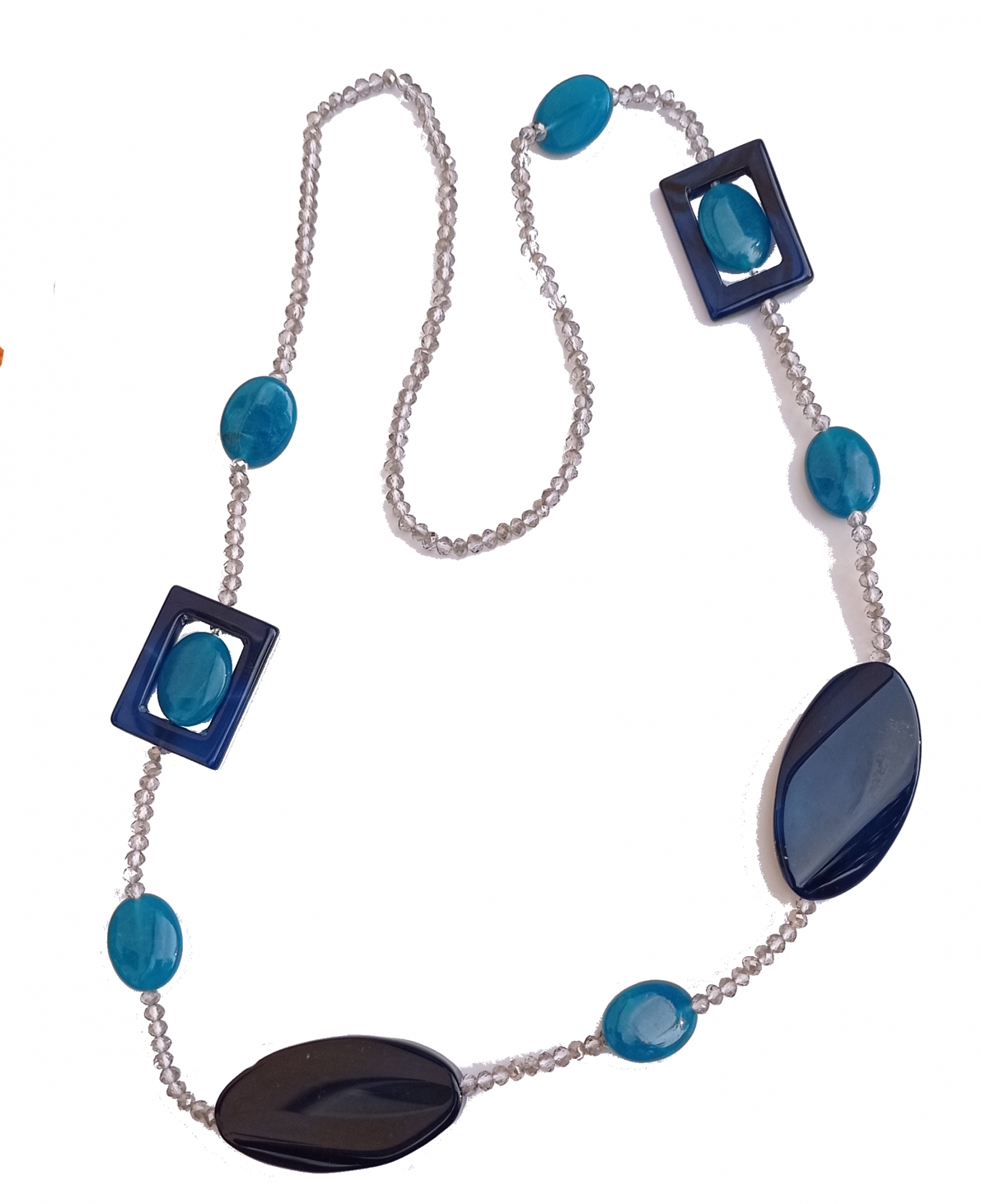 Kette Achat Bergkristall Aventurin dunkelblau-türkis-transparent lang