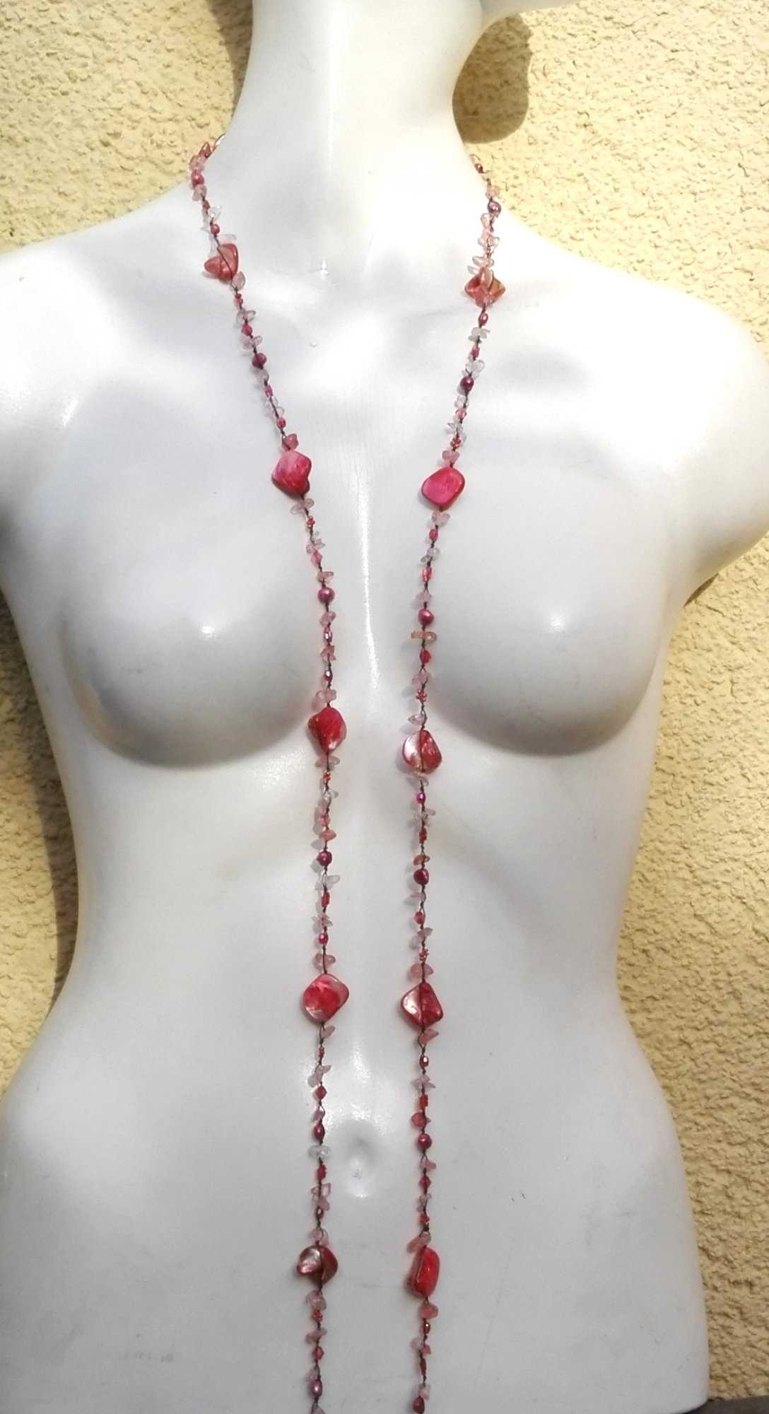 Kette Rubelith Perlen Perlmutt geknotet extrem variabel tragbar rosa
