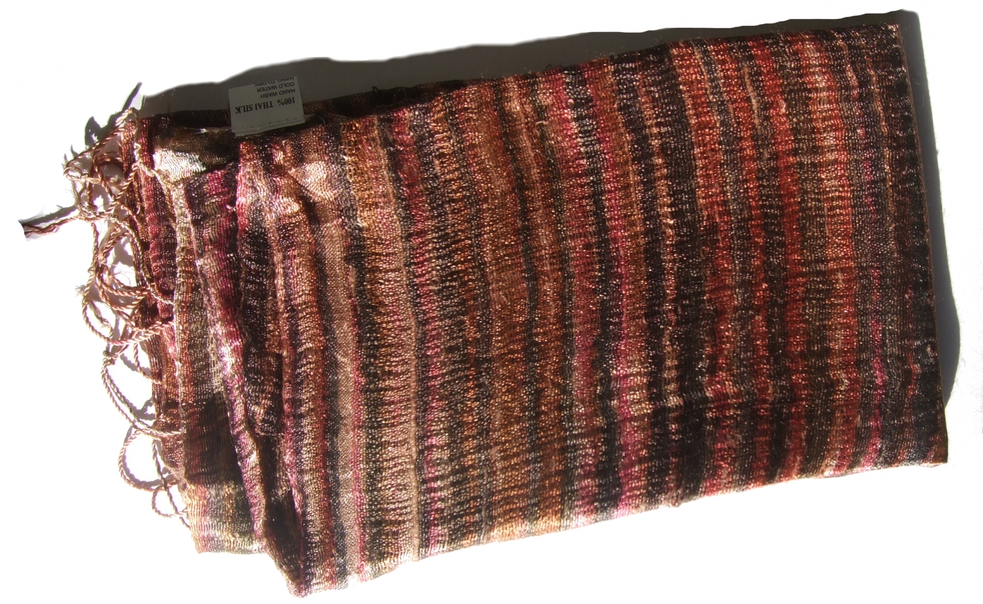 Blazer Schal Streifen 100 % Rohseide 30 x 160 cm Braun Multicolor Unikat